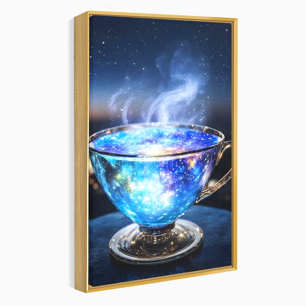 Leinwand Premium Canvas Wall Art, LuxCanva® N1118, Cosmic Infusion, Tee, Tasse, Universum, Galaxie, Sterne, Geheimnis, Sterne, Dampf, Nacht, Nacht, Entspannung, Café, Kneipe, Lounge, Bar, Restaurant, Restaurant, Küche