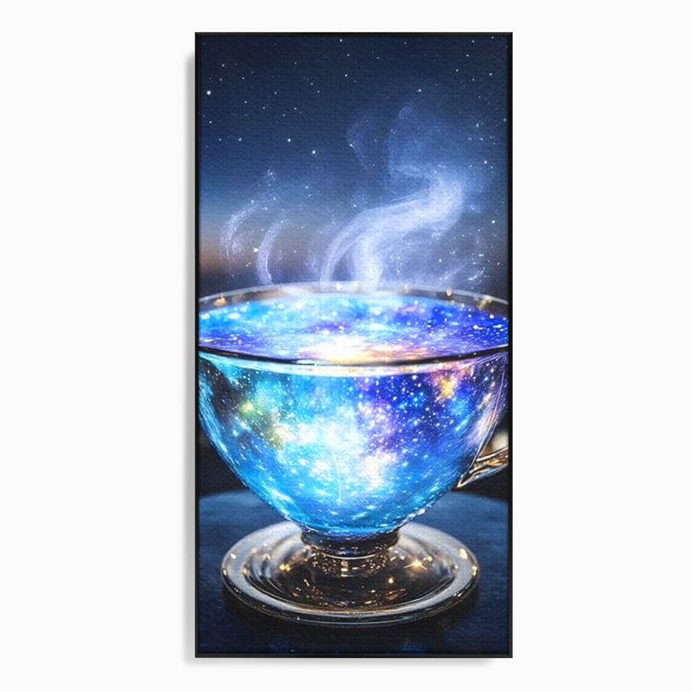 Leinwand Premium Canvas Wall Art, LuxCanva® N1118, Cosmic Infusion, Tee, Tasse, Universum, Galaxie, Sterne, Geheimnis, Sterne, Dampf, Nacht, Nacht, Entspannung, Café, Kneipe, Lounge, Bar, Restaurant, Restaurant, Küche
