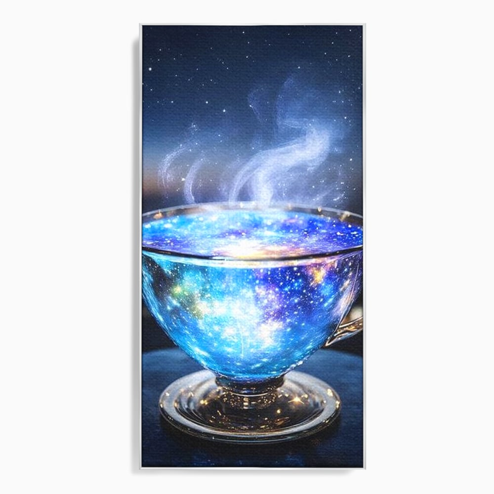 Leinwand Premium Canvas Wall Art, LuxCanva® N1118, Cosmic Infusion, Tee, Tasse, Universum, Galaxie, Sterne, Geheimnis, Sterne, Dampf, Nacht, Nacht, Entspannung, Café, Kneipe, Lounge, Bar, Restaurant, Restaurant, Küche