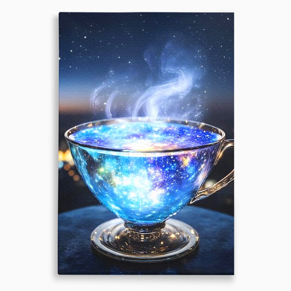 Leinwand Premium Canvas Wall Art, LuxCanva® N1118, Cosmic Infusion, Tee, Tasse, Universum, Galaxie, Sterne, Geheimnis, Sterne, Dampf, Nacht, Nacht, Entspannung, Café, Kneipe, Lounge, Bar, Restaurant, Restaurant, Küche