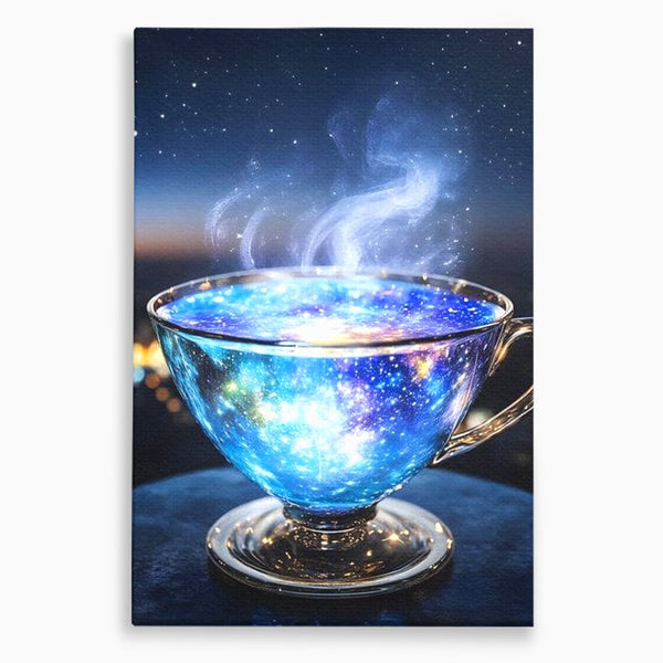Leinwand Premium Canvas Wall Art, LuxCanva® N1118, Cosmic Infusion, Tee, Tasse, Universum, Galaxie, Sterne, Geheimnis, Sterne, Dampf, Nacht, Nacht, Entspannung, Café, Kneipe, Lounge, Bar, Restaurant, Restaurant, Küche