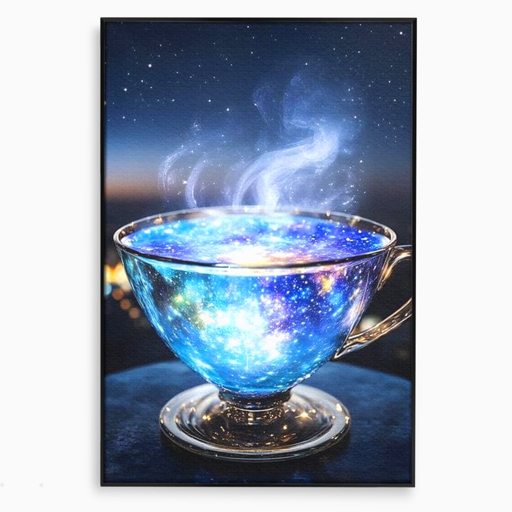 Leinwand Premium Canvas Wall Art, LuxCanva® N1118, Cosmic Infusion, Tee, Tasse, Universum, Galaxie, Sterne, Geheimnis, Sterne, Dampf, Nacht, Nacht, Entspannung, Café, Kneipe, Lounge, Bar, Restaurant, Restaurant, Küche