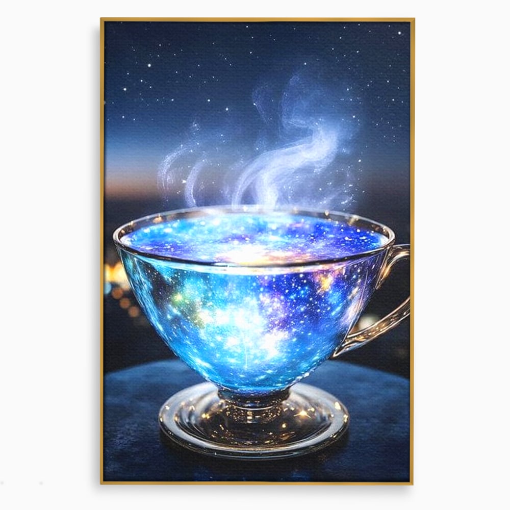 Leinwand Premium Canvas Wall Art, LuxCanva® N1118, Cosmic Infusion, Tee, Tasse, Universum, Galaxie, Sterne, Geheimnis, Sterne, Dampf, Nacht, Nacht, Entspannung, Café, Kneipe, Lounge, Bar, Restaurant, Restaurant, Küche