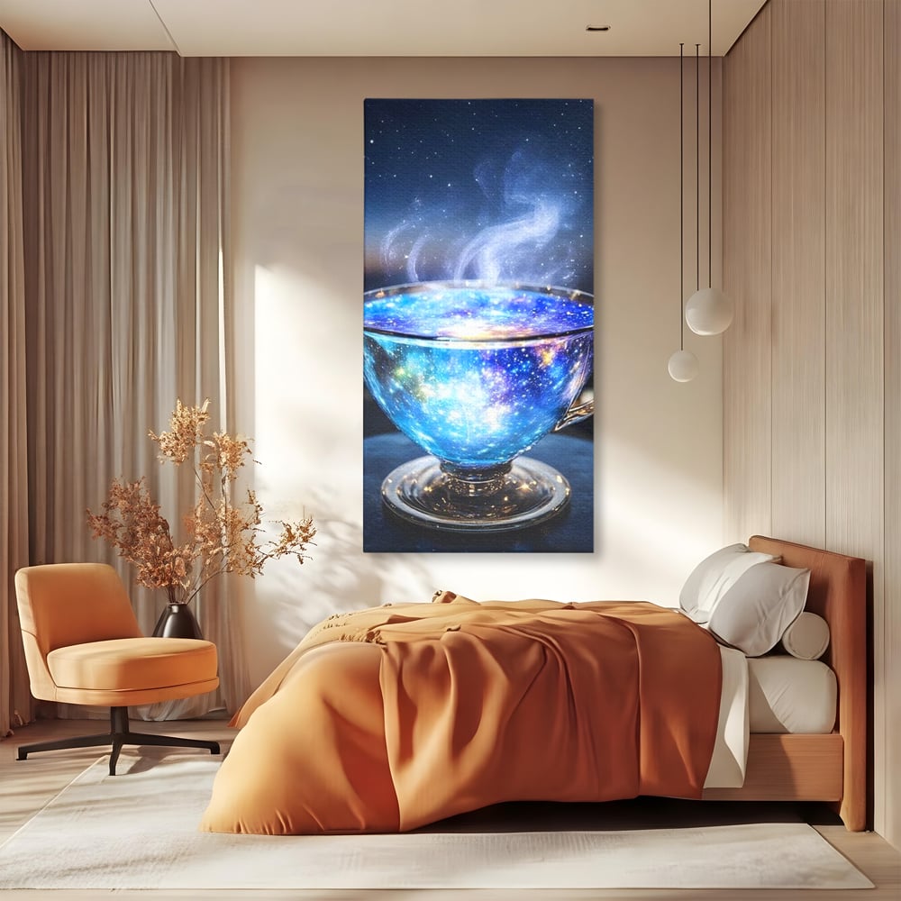 Leinwand Premium Canvas Wall Art, LuxCanva® N1118, Cosmic Infusion, Tee, Tasse, Universum, Galaxie, Sterne, Geheimnis, Sterne, Dampf, Nacht, Nacht, Entspannung, Café, Kneipe, Lounge, Bar, Restaurant, Restaurant, Küche