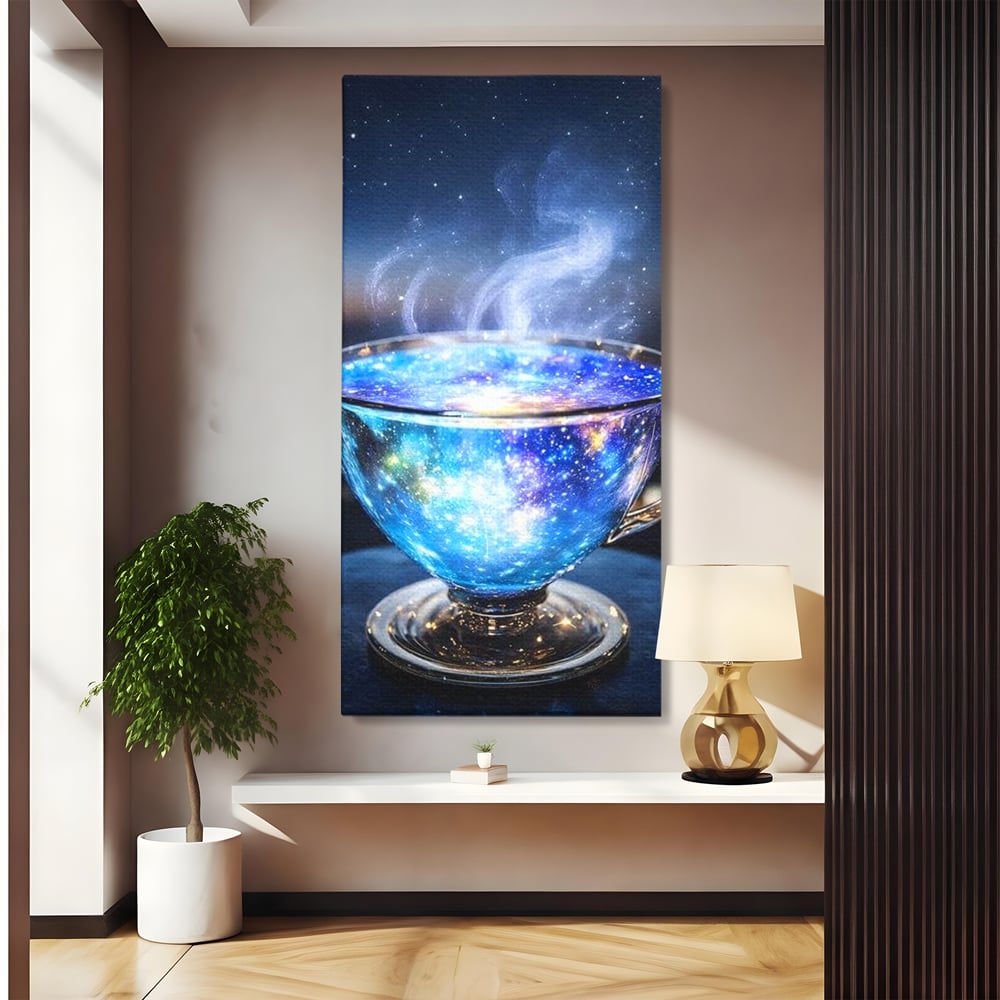 Leinwand Premium Canvas Wall Art, LuxCanva® N1118, Cosmic Infusion, Tee, Tasse, Universum, Galaxie, Sterne, Geheimnis, Sterne, Dampf, Nacht, Nacht, Entspannung, Café, Kneipe, Lounge, Bar, Restaurant, Restaurant, Küche