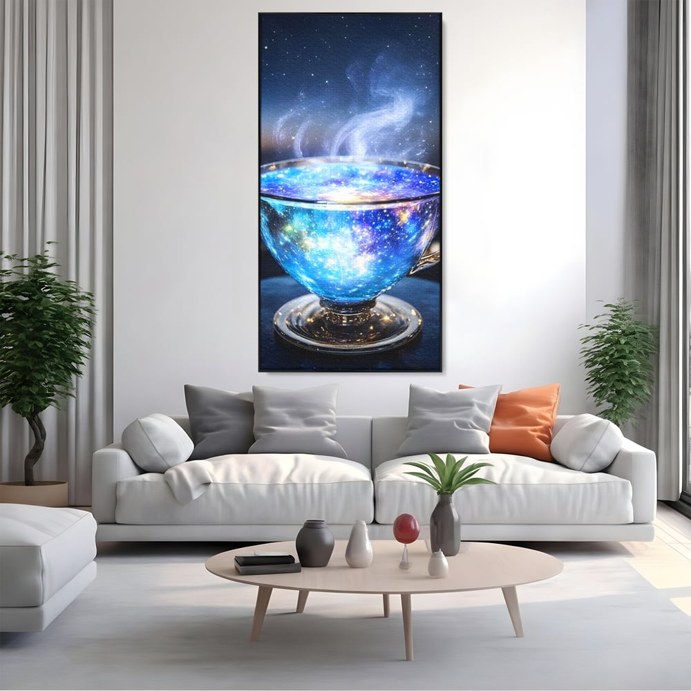 Leinwand Premium Canvas Wall Art, LuxCanva® N1118, Cosmic Infusion, Tee, Tasse, Universum, Galaxie, Sterne, Geheimnis, Sterne, Dampf, Nacht, Nacht, Entspannung, Café, Kneipe, Lounge, Bar, Restaurant, Restaurant, Küche