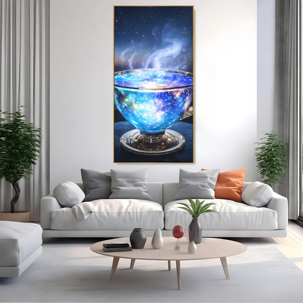 Leinwand Premium Canvas Wall Art, LuxCanva® N1118, Cosmic Infusion, Tee, Tasse, Universum, Galaxie, Sterne, Geheimnis, Sterne, Dampf, Nacht, Nacht, Entspannung, Café, Kneipe, Lounge, Bar, Restaurant, Restaurant, Küche