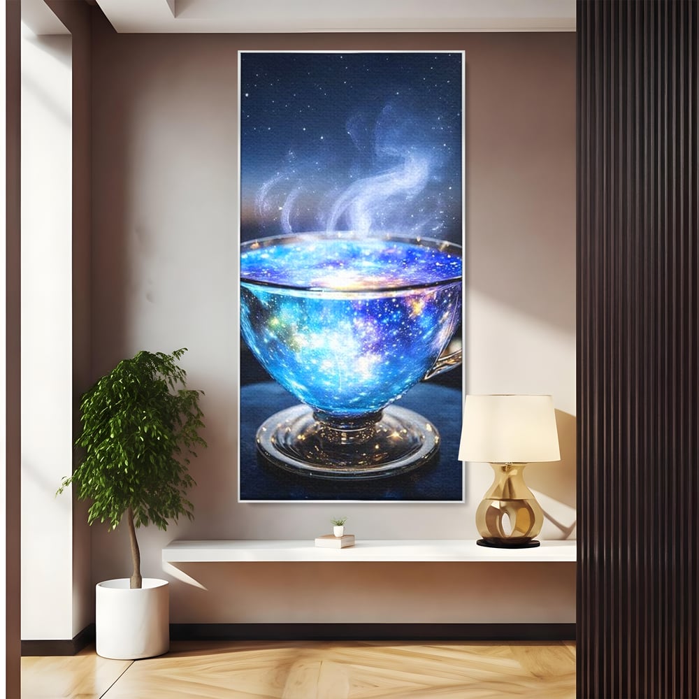 Leinwand Premium Canvas Wall Art, LuxCanva® N1118, Cosmic Infusion, Tee, Tasse, Universum, Galaxie, Sterne, Geheimnis, Sterne, Dampf, Nacht, Nacht, Entspannung, Café, Kneipe, Lounge, Bar, Restaurant, Restaurant, Küche