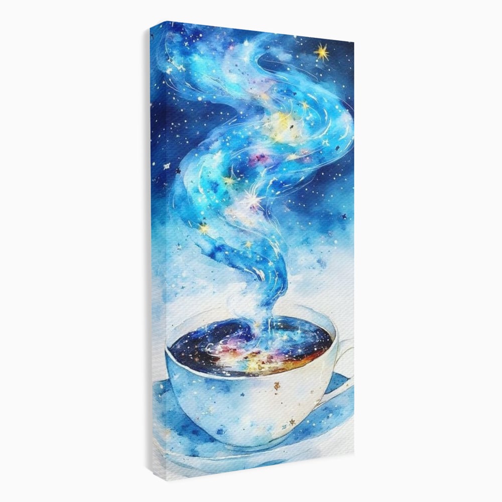 Leinwand Premium Canvas Wall Art, LuxCanva® N1119, Astral Dreams Cafe, Sterne, Unendlichkeit, Astral, himmlisch, Traum, Kaffee, Tasse, Universum, Galaxie, Energie, Café, Kneipe, Lounge, Bar, Restaurant, Bar, Restaurant, Küche