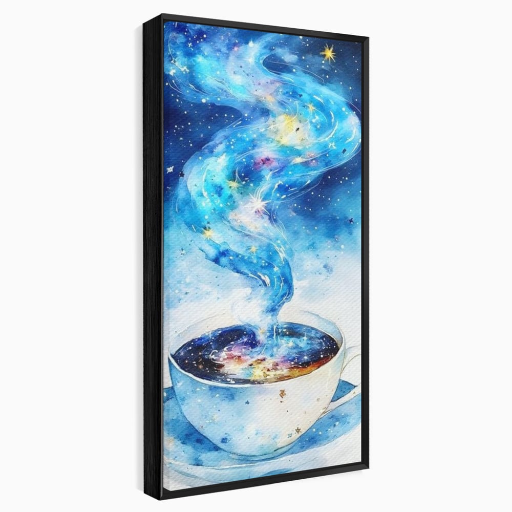 Leinwand Premium Canvas Wall Art, LuxCanva® N1119, Astral Dreams Cafe, Sterne, Unendlichkeit, Astral, himmlisch, Traum, Kaffee, Tasse, Universum, Galaxie, Energie, Café, Kneipe, Lounge, Bar, Restaurant, Bar, Restaurant, Küche