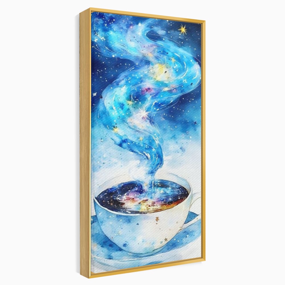 Leinwand Premium Canvas Wall Art, LuxCanva® N1119, Astral Dreams Cafe, Sterne, Unendlichkeit, Astral, himmlisch, Traum, Kaffee, Tasse, Universum, Galaxie, Energie, Café, Kneipe, Lounge, Bar, Restaurant, Bar, Restaurant, Küche