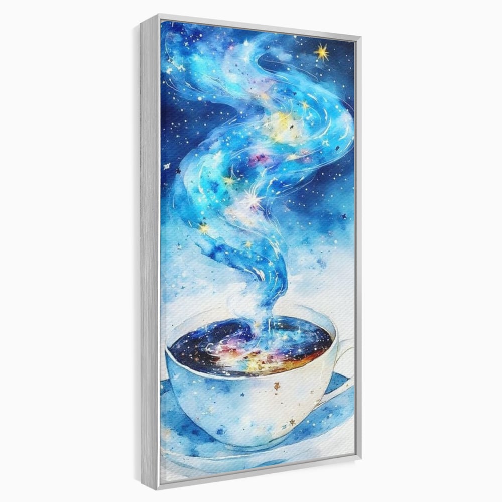 Leinwand Premium Canvas Wall Art, LuxCanva® N1119, Astral Dreams Cafe, Sterne, Unendlichkeit, Astral, himmlisch, Traum, Kaffee, Tasse, Universum, Galaxie, Energie, Café, Kneipe, Lounge, Bar, Restaurant, Bar, Restaurant, Küche