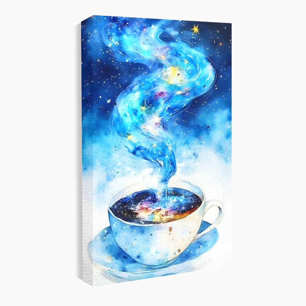 Leinwand Premium Canvas Wall Art, LuxCanva® N1119, Astral Dreams Cafe, Sterne, Unendlichkeit, Astral, himmlisch, Traum, Kaffee, Tasse, Universum, Galaxie, Energie, Café, Kneipe, Lounge, Bar, Restaurant, Bar, Restaurant, Küche