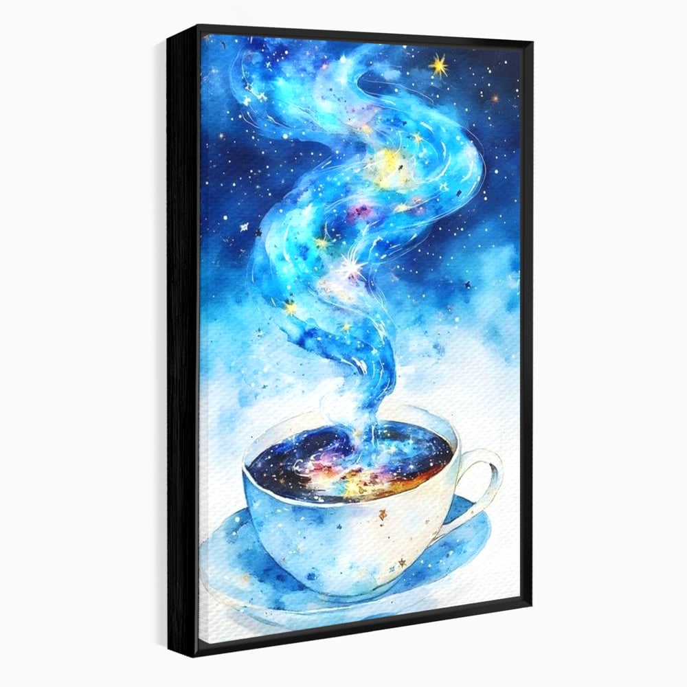 Leinwand Premium Canvas Wall Art, LuxCanva® N1119, Astral Dreams Cafe, Sterne, Unendlichkeit, Astral, himmlisch, Traum, Kaffee, Tasse, Universum, Galaxie, Energie, Café, Kneipe, Lounge, Bar, Restaurant, Bar, Restaurant, Küche