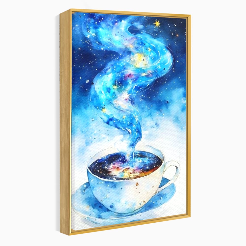 Leinwand Premium Canvas Wall Art, LuxCanva® N1119, Astral Dreams Cafe, Sterne, Unendlichkeit, Astral, himmlisch, Traum, Kaffee, Tasse, Universum, Galaxie, Energie, Café, Kneipe, Lounge, Bar, Restaurant, Bar, Restaurant, Küche
