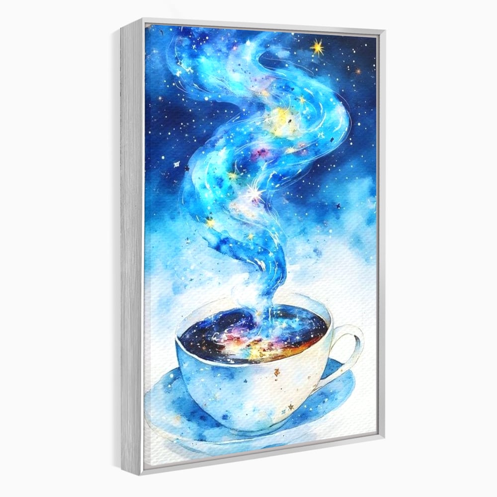 Leinwand Premium Canvas Wall Art, LuxCanva® N1119, Astral Dreams Cafe, Sterne, Unendlichkeit, Astral, himmlisch, Traum, Kaffee, Tasse, Universum, Galaxie, Energie, Café, Kneipe, Lounge, Bar, Restaurant, Bar, Restaurant, Küche