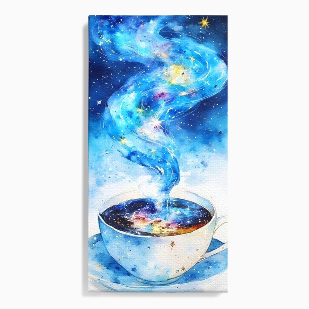 Leinwand Premium Canvas Wall Art, LuxCanva® N1119, Astral Dreams Cafe, Sterne, Unendlichkeit, Astral, himmlisch, Traum, Kaffee, Tasse, Universum, Galaxie, Energie, Café, Kneipe, Lounge, Bar, Restaurant, Bar, Restaurant, Küche