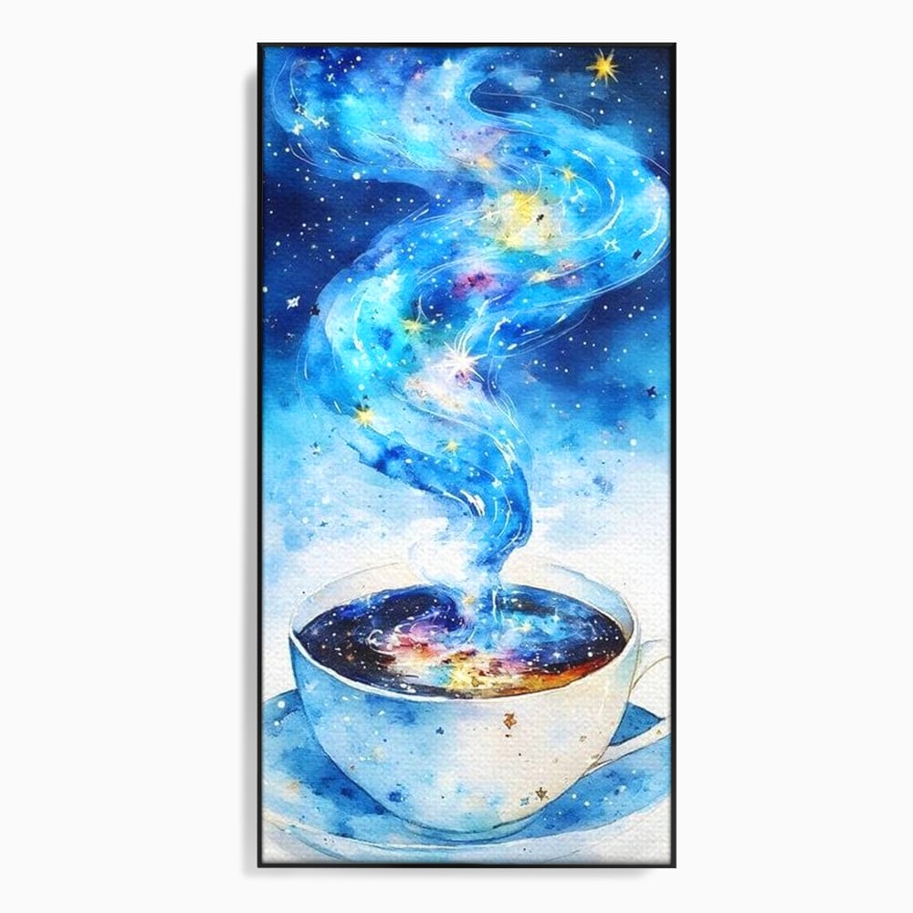 Leinwand Premium Canvas Wall Art, LuxCanva® N1119, Astral Dreams Cafe, Sterne, Unendlichkeit, Astral, himmlisch, Traum, Kaffee, Tasse, Universum, Galaxie, Energie, Café, Kneipe, Lounge, Bar, Restaurant, Bar, Restaurant, Küche