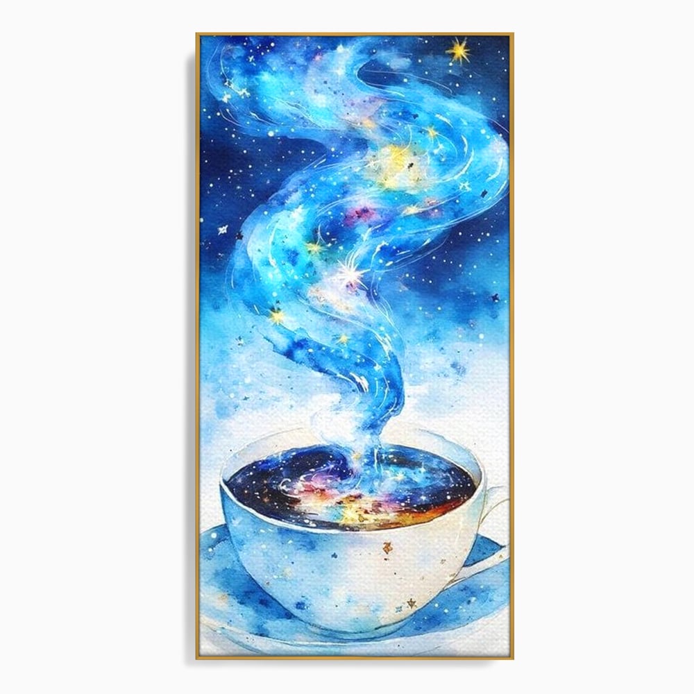Leinwand Premium Canvas Wall Art, LuxCanva® N1119, Astral Dreams Cafe, Sterne, Unendlichkeit, Astral, himmlisch, Traum, Kaffee, Tasse, Universum, Galaxie, Energie, Café, Kneipe, Lounge, Bar, Restaurant, Bar, Restaurant, Küche