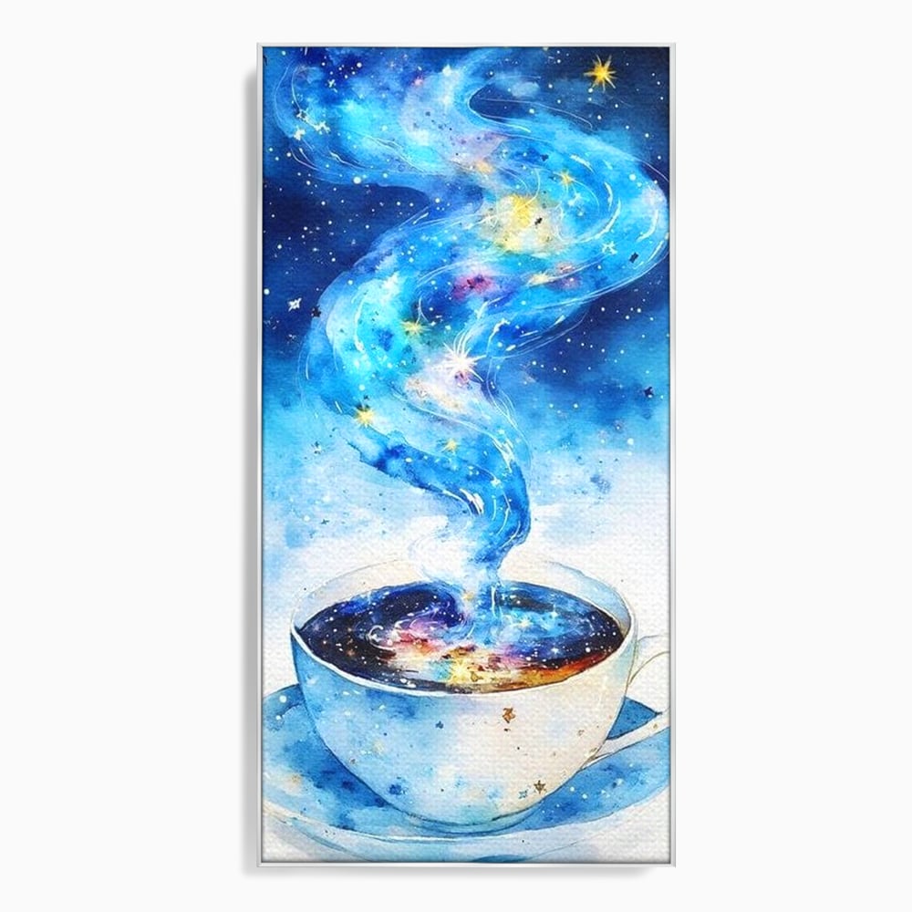 Leinwand Premium Canvas Wall Art, LuxCanva® N1119, Astral Dreams Cafe, Sterne, Unendlichkeit, Astral, himmlisch, Traum, Kaffee, Tasse, Universum, Galaxie, Energie, Café, Kneipe, Lounge, Bar, Restaurant, Bar, Restaurant, Küche
