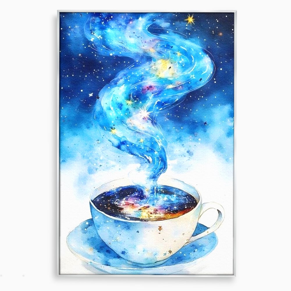 Leinwand Premium Canvas Wall Art, LuxCanva® N1119, Astral Dreams Cafe, Sterne, Unendlichkeit, Astral, himmlisch, Traum, Kaffee, Tasse, Universum, Galaxie, Energie, Café, Kneipe, Lounge, Bar, Restaurant, Bar, Restaurant, Küche