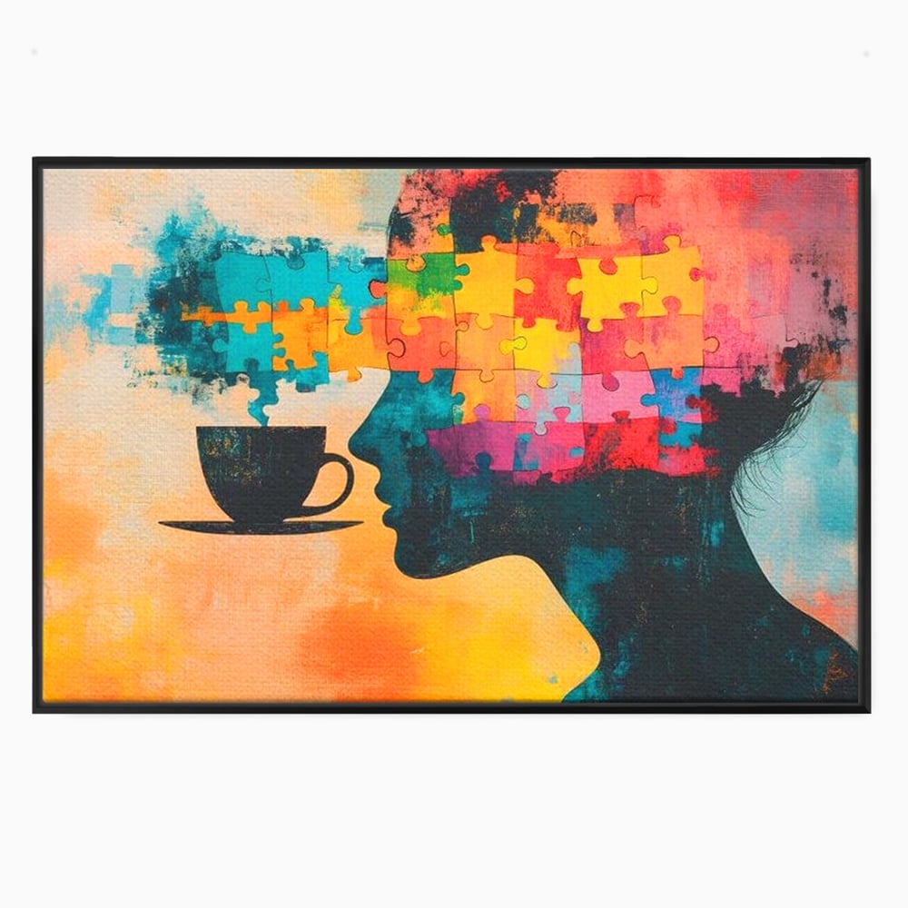 Tablou Canvas Premium, LuxCanva® N1120, Ganduri in Puzzle, Psihologie, Mister, Identitate, Emotie, Minte, Constiinta, Joc, Cafea, Ceasca, Cafenea, Pub, Lounge, Bar, Restaurant, Bucatarie