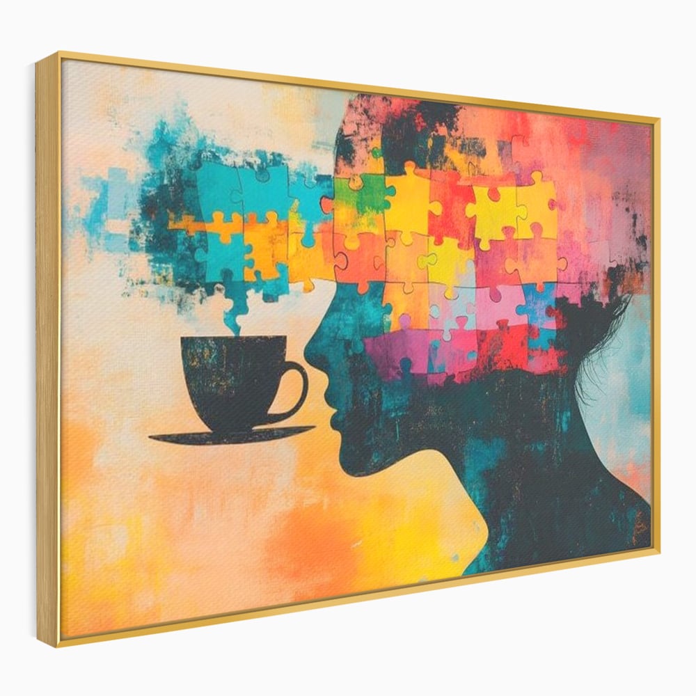 Tablou Canvas Premium, LuxCanva® N1120, Ganduri in Puzzle, Psihologie, Mister, Identitate, Emotie, Minte, Constiinta, Joc, Cafea, Ceasca, Cafenea, Pub, Lounge, Bar, Restaurant, Bucatarie