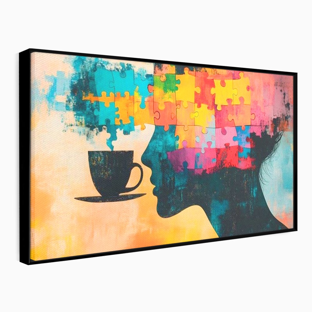 Tablou Canvas Premium, LuxCanva® N1120, Ganduri in Puzzle, Psihologie, Mister, Identitate, Emotie, Minte, Constiinta, Joc, Cafea, Ceasca, Cafenea, Pub, Lounge, Bar, Restaurant, Bucatarie