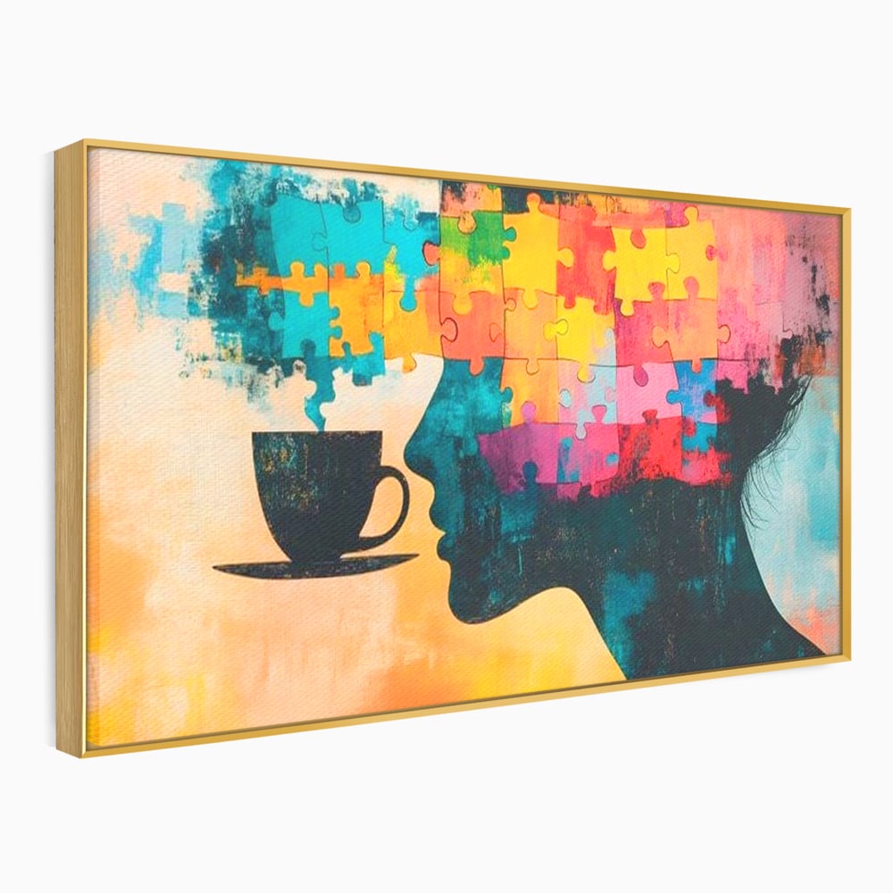 Tablou Canvas Premium, LuxCanva® N1120, Ganduri in Puzzle, Psihologie, Mister, Identitate, Emotie, Minte, Constiinta, Joc, Cafea, Ceasca, Cafenea, Pub, Lounge, Bar, Restaurant, Bucatarie