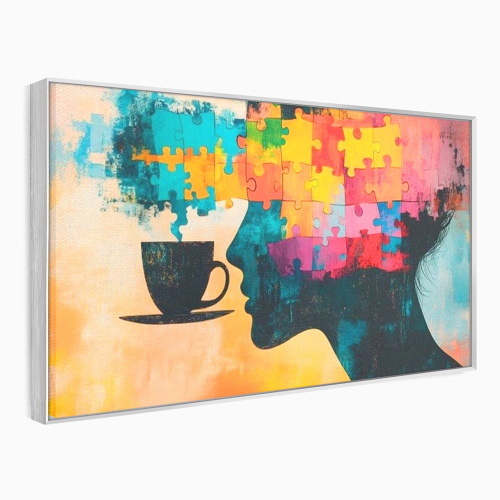 Tablou Canvas Premium, LuxCanva® N1120, Ganduri in Puzzle, Psihologie, Mister, Identitate, Emotie, Minte, Constiinta, Joc, Cafea, Ceasca, Cafenea, Pub, Lounge, Bar, Restaurant, Bucatarie