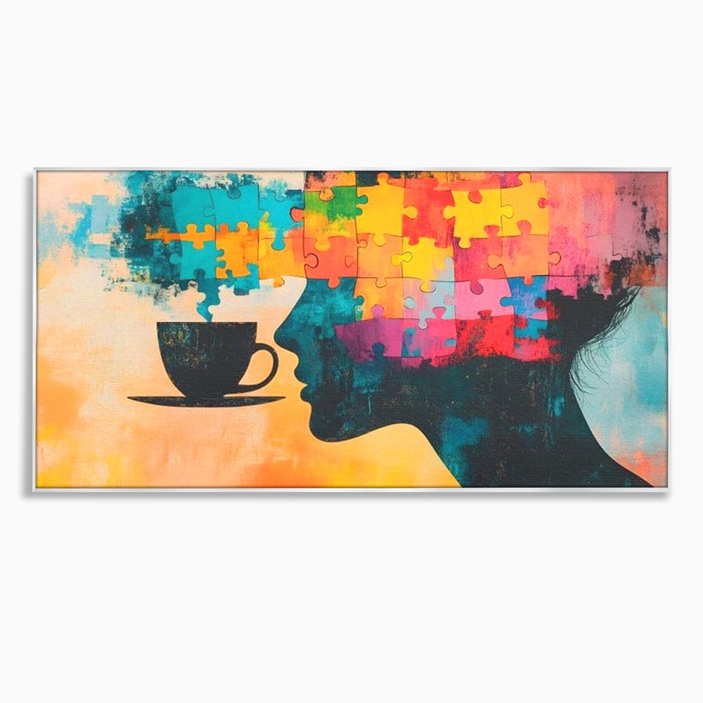 Tablou Canvas Premium, LuxCanva® N1120, Ganduri in Puzzle, Psihologie, Mister, Identitate, Emotie, Minte, Constiinta, Joc, Cafea, Ceasca, Cafenea, Pub, Lounge, Bar, Restaurant, Bucatarie