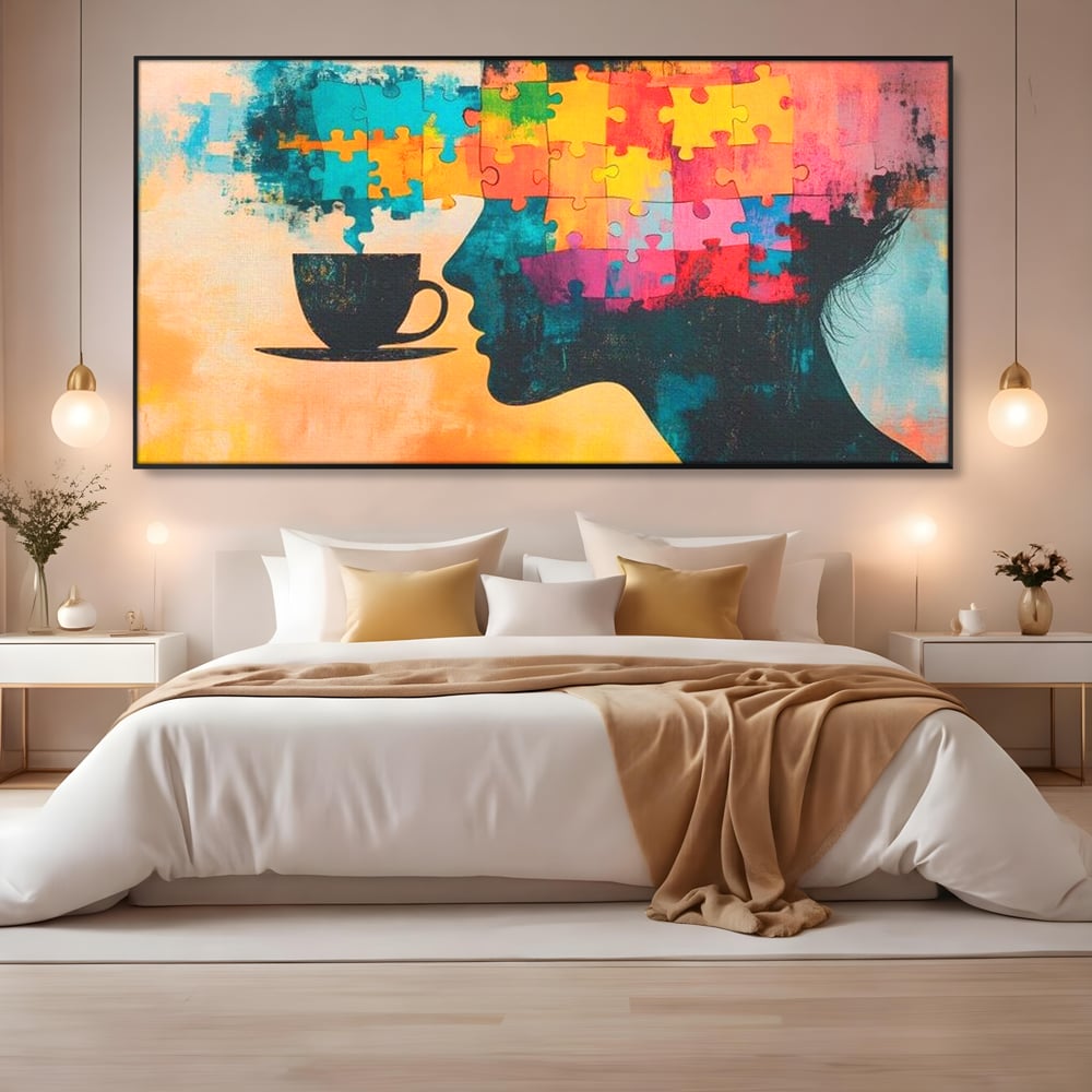 Tablou Canvas Premium, LuxCanva® N1120, Ganduri in Puzzle, Psihologie, Mister, Identitate, Emotie, Minte, Constiinta, Joc, Cafea, Ceasca, Cafenea, Pub, Lounge, Bar, Restaurant, Bucatarie