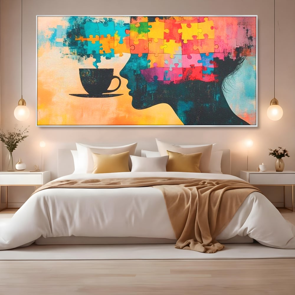 Tablou Canvas Premium, LuxCanva® N1120, Ganduri in Puzzle, Psihologie, Mister, Identitate, Emotie, Minte, Constiinta, Joc, Cafea, Ceasca, Cafenea, Pub, Lounge, Bar, Restaurant, Bucatarie