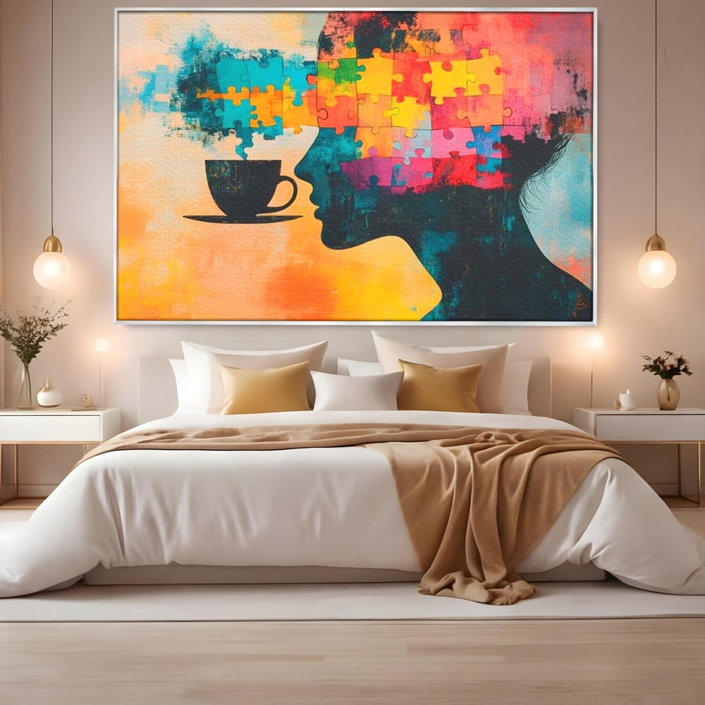 Tablou Canvas Premium, LuxCanva® N1120, Ganduri in Puzzle, Psihologie, Mister, Identitate, Emotie, Minte, Constiinta, Joc, Cafea, Ceasca, Cafenea, Pub, Lounge, Bar, Restaurant, Bucatarie