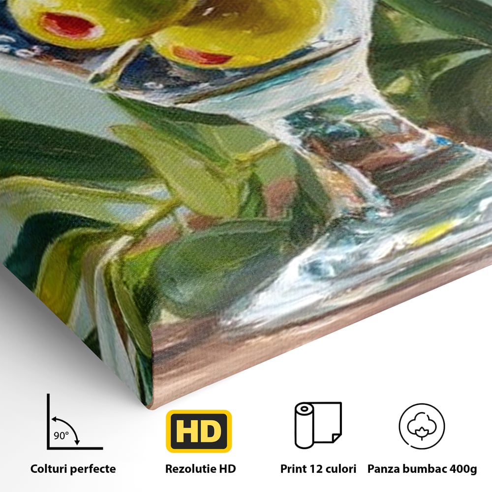 Tablou Canvas Premium, LuxCanva® N1121, Un Martini pe Zi, Cocktail, Pahar, Bautura, Masline, Frunze, Sofisticat, Rafinat, Pub, Lounge, Bar, Restaurant, Bucatarie