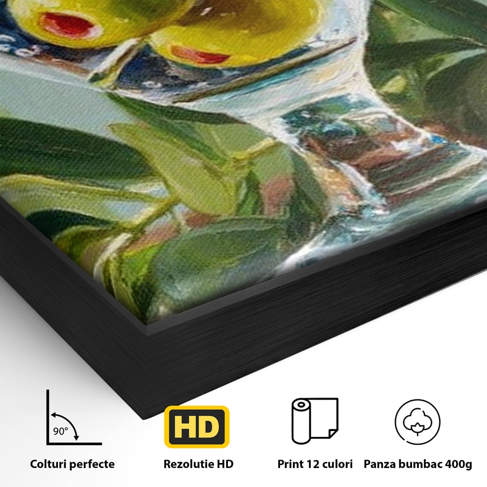 Tablou Canvas Premium, LuxCanva® N1121, Un Martini pe Zi, Cocktail, Pahar, Bautura, Masline, Frunze, Sofisticat, Rafinat, Pub, Lounge, Bar, Restaurant, Bucatarie