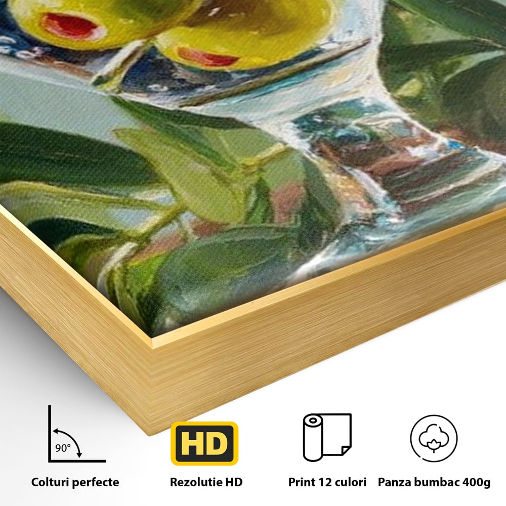 Tablou Canvas Premium, LuxCanva® N1121, Un Martini pe Zi, Cocktail, Pahar, Bautura, Masline, Frunze, Sofisticat, Rafinat, Pub, Lounge, Bar, Restaurant, Bucatarie