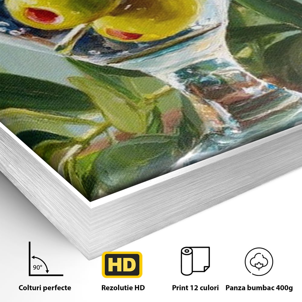Tablou Canvas Premium, LuxCanva® N1121, Un Martini pe Zi, Cocktail, Pahar, Bautura, Masline, Frunze, Sofisticat, Rafinat, Pub, Lounge, Bar, Restaurant, Bucatarie