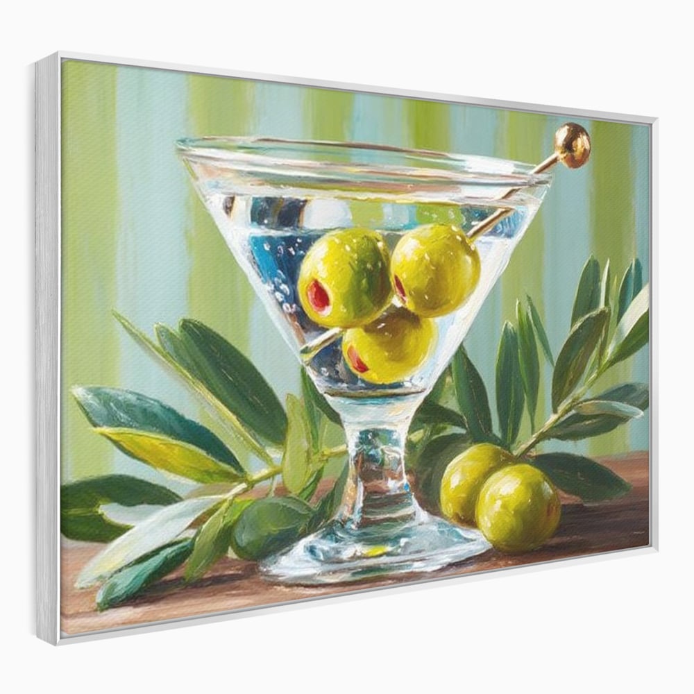 Tablou Canvas Premium, LuxCanva® N1121, Un Martini pe Zi, Cocktail, Pahar, Bautura, Masline, Frunze, Sofisticat, Rafinat, Pub, Lounge, Bar, Restaurant, Bucatarie