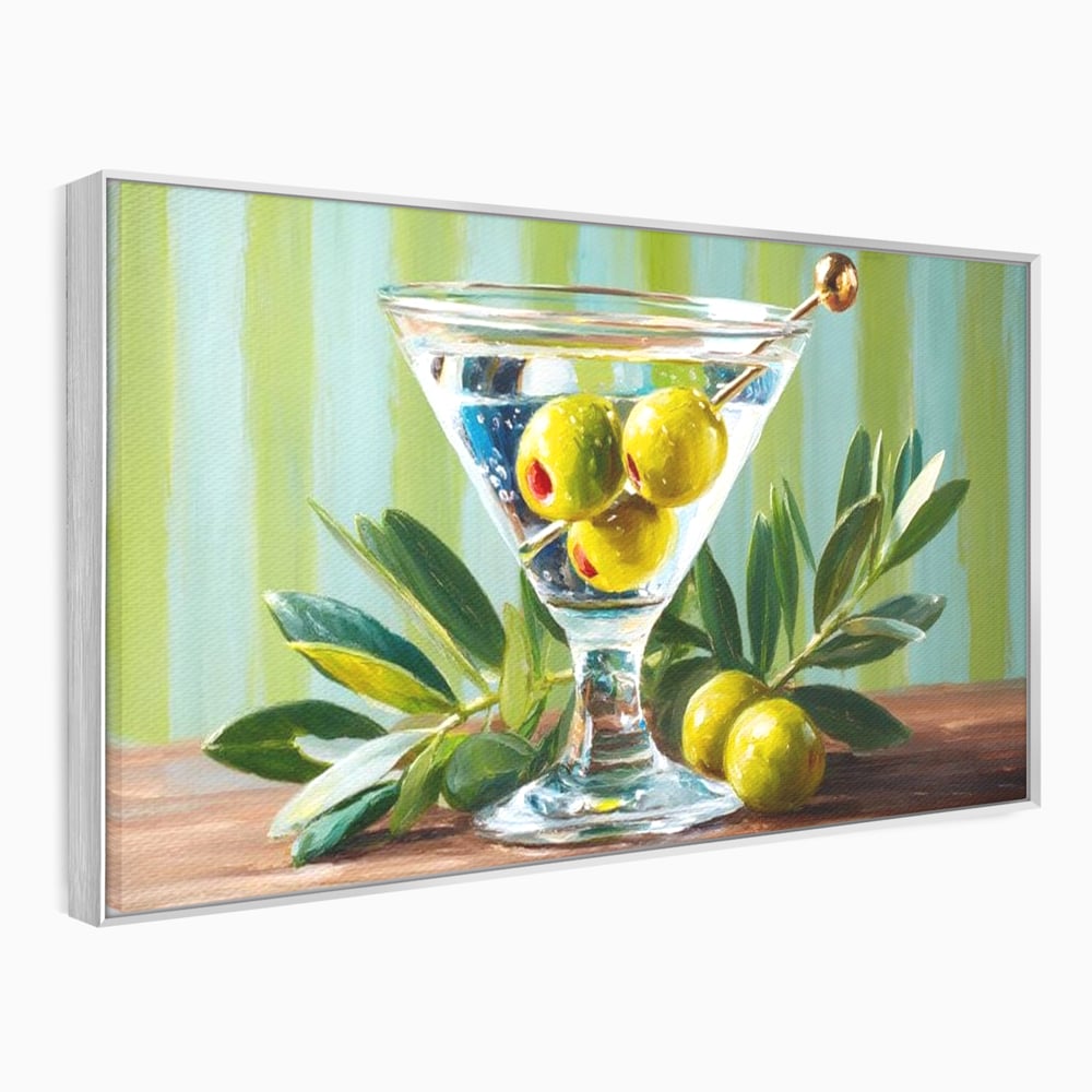 Tablou Canvas Premium, LuxCanva® N1121, Un Martini pe Zi, Cocktail, Pahar, Bautura, Masline, Frunze, Sofisticat, Rafinat, Pub, Lounge, Bar, Restaurant, Bucatarie