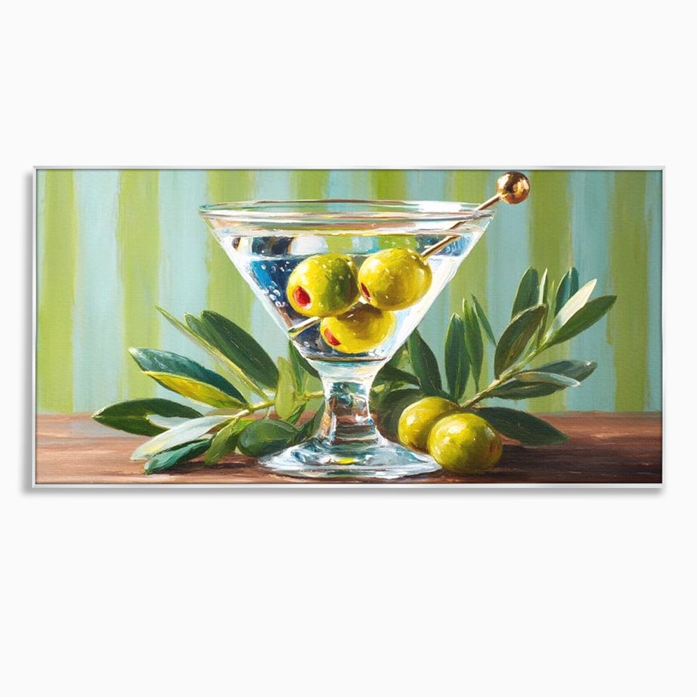 Tablou Canvas Premium, LuxCanva® N1121, Un Martini pe Zi, Cocktail, Pahar, Bautura, Masline, Frunze, Sofisticat, Rafinat, Pub, Lounge, Bar, Restaurant, Bucatarie