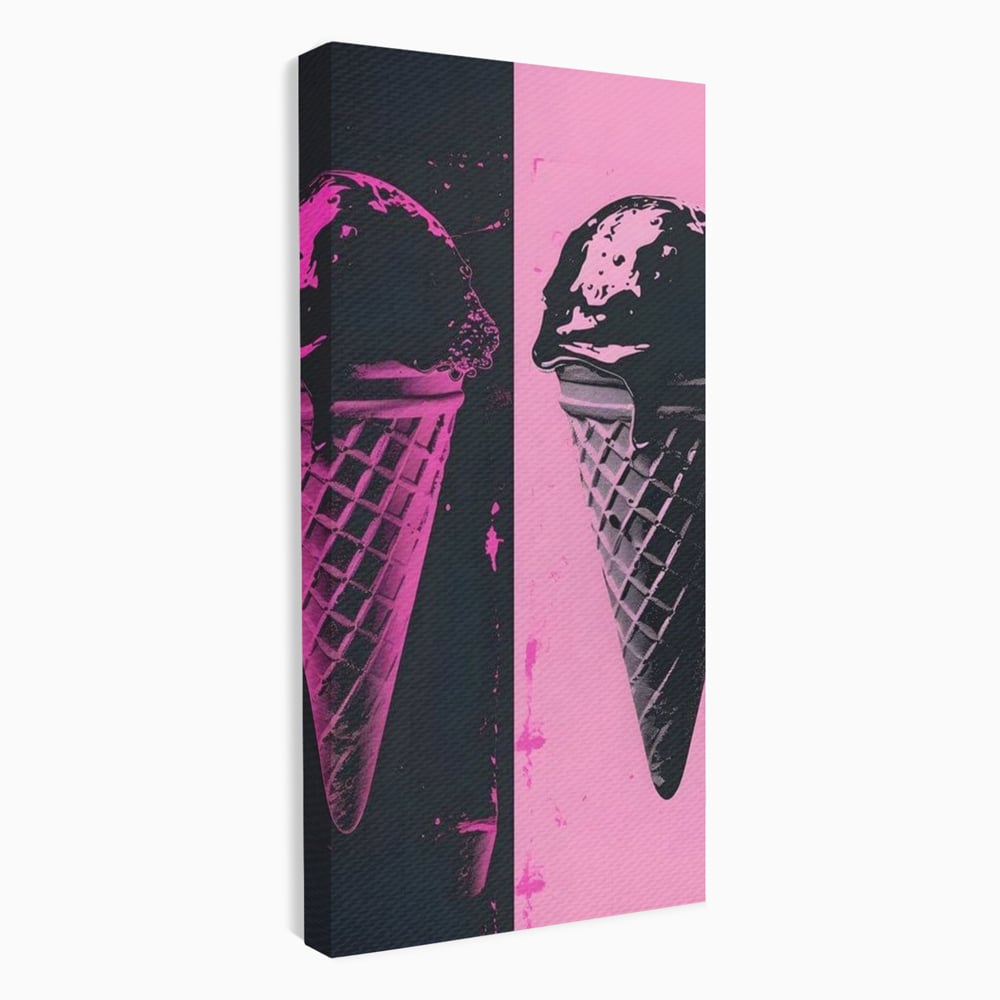 Leinwand Premium Leinwand Wandbilder, LuxCanva® N1123, Wüste Neon, Pop Art, Rosa, Süß, Eiscreme, Neon, Cool, Vibe, Modern, Eiscreme, Konditorei, Restaurant, Küche
