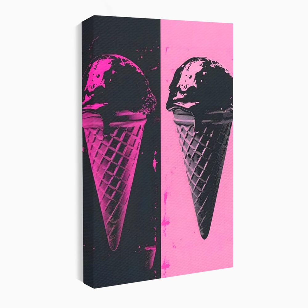 Leinwand Premium Leinwand Wandbilder, LuxCanva® N1123, Wüste Neon, Pop Art, Rosa, Süß, Eiscreme, Neon, Cool, Vibe, Modern, Eiscreme, Konditorei, Restaurant, Küche