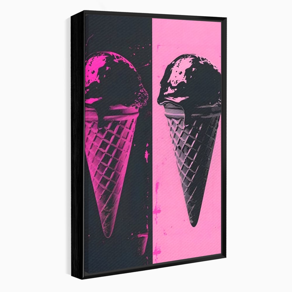 Leinwand Premium Leinwand Wandbilder, LuxCanva® N1123, Wüste Neon, Pop Art, Rosa, Süß, Eiscreme, Neon, Cool, Vibe, Modern, Eiscreme, Konditorei, Restaurant, Küche