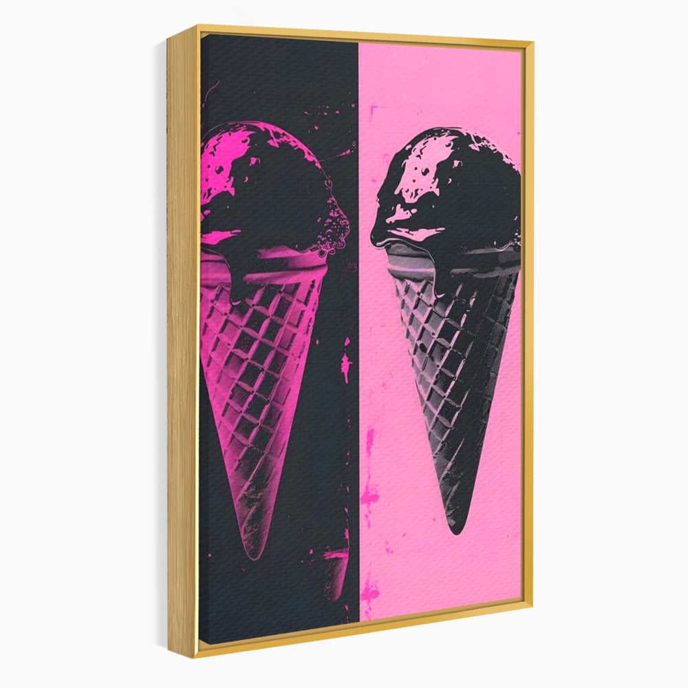 Leinwand Premium Leinwand Wandbilder, LuxCanva® N1123, Wüste Neon, Pop Art, Rosa, Süß, Eiscreme, Neon, Cool, Vibe, Modern, Eiscreme, Konditorei, Restaurant, Küche