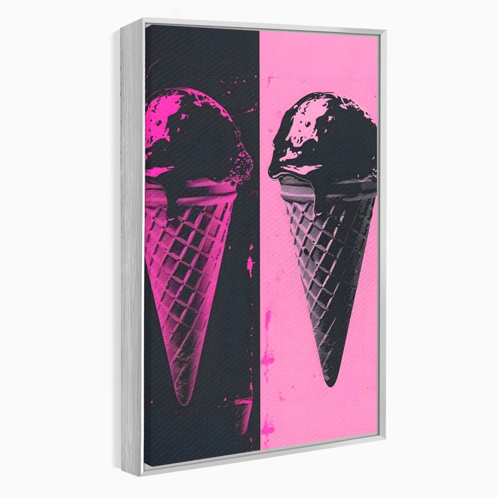 Leinwand Premium Leinwand Wandbilder, LuxCanva® N1123, Wüste Neon, Pop Art, Rosa, Süß, Eiscreme, Neon, Cool, Vibe, Modern, Eiscreme, Konditorei, Restaurant, Küche
