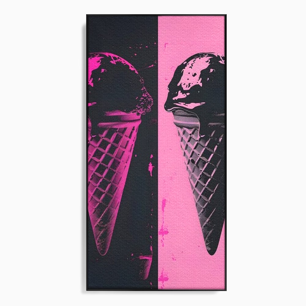 Leinwand Premium Leinwand Wandbilder, LuxCanva® N1123, Wüste Neon, Pop Art, Rosa, Süß, Eiscreme, Neon, Cool, Vibe, Modern, Eiscreme, Konditorei, Restaurant, Küche