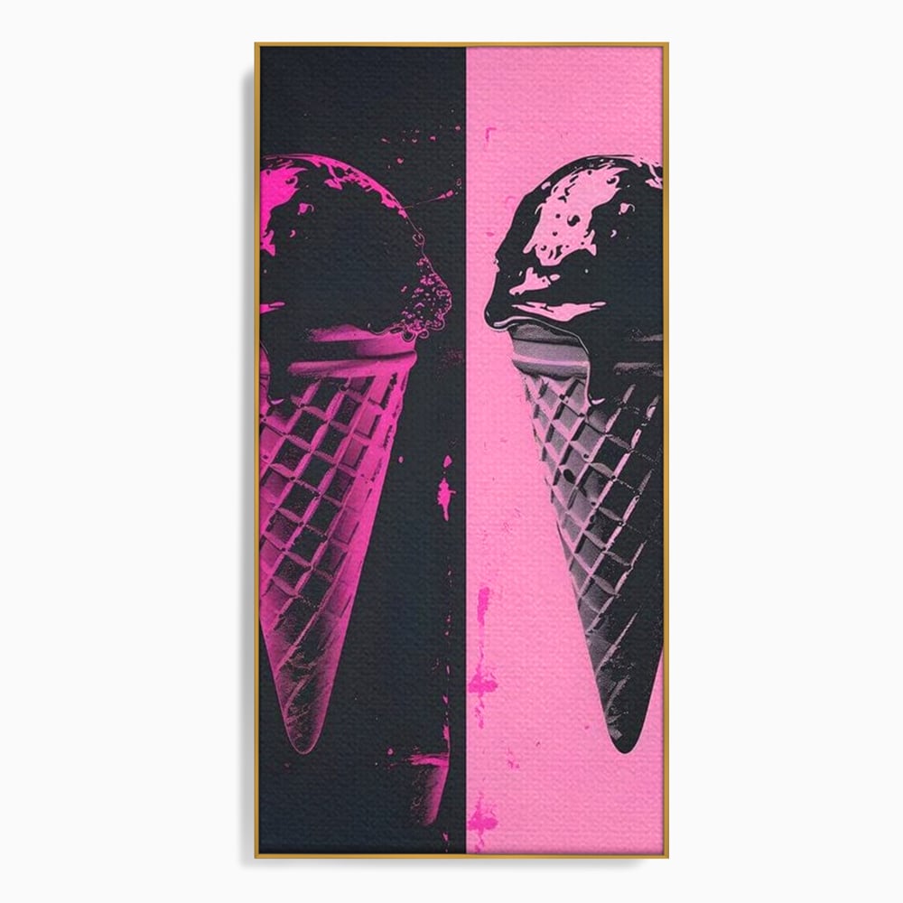 Leinwand Premium Leinwand Wandbilder, LuxCanva® N1123, Wüste Neon, Pop Art, Rosa, Süß, Eiscreme, Neon, Cool, Vibe, Modern, Eiscreme, Konditorei, Restaurant, Küche