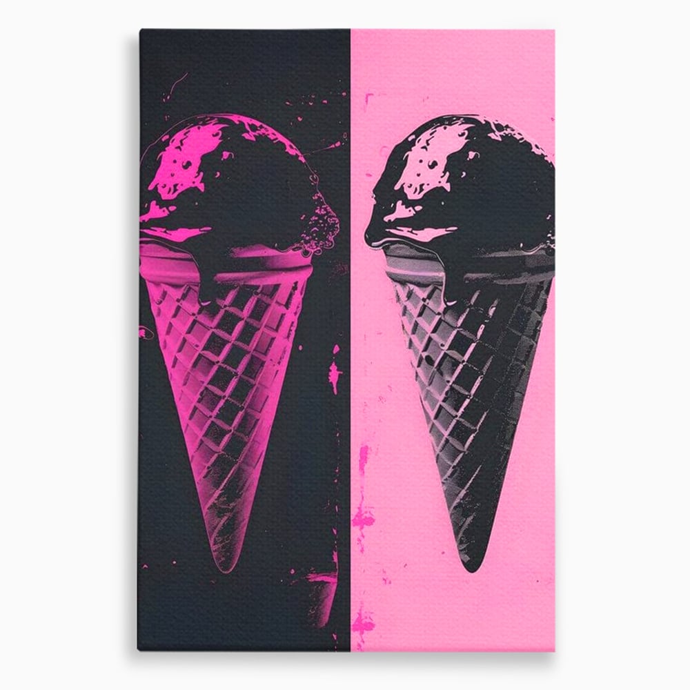 Leinwand Premium Leinwand Wandbilder, LuxCanva® N1123, Wüste Neon, Pop Art, Rosa, Süß, Eiscreme, Neon, Cool, Vibe, Modern, Eiscreme, Konditorei, Restaurant, Küche