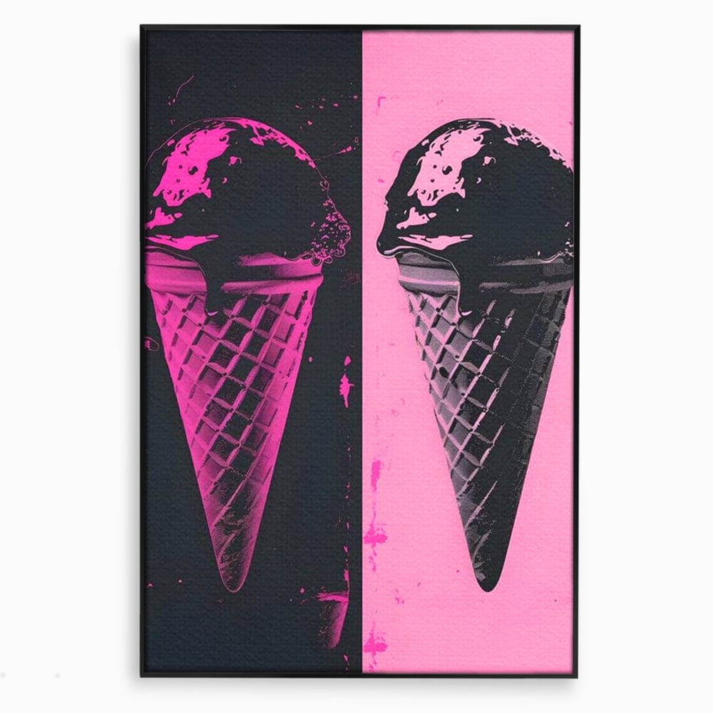 Leinwand Premium Leinwand Wandbilder, LuxCanva® N1123, Wüste Neon, Pop Art, Rosa, Süß, Eiscreme, Neon, Cool, Vibe, Modern, Eiscreme, Konditorei, Restaurant, Küche